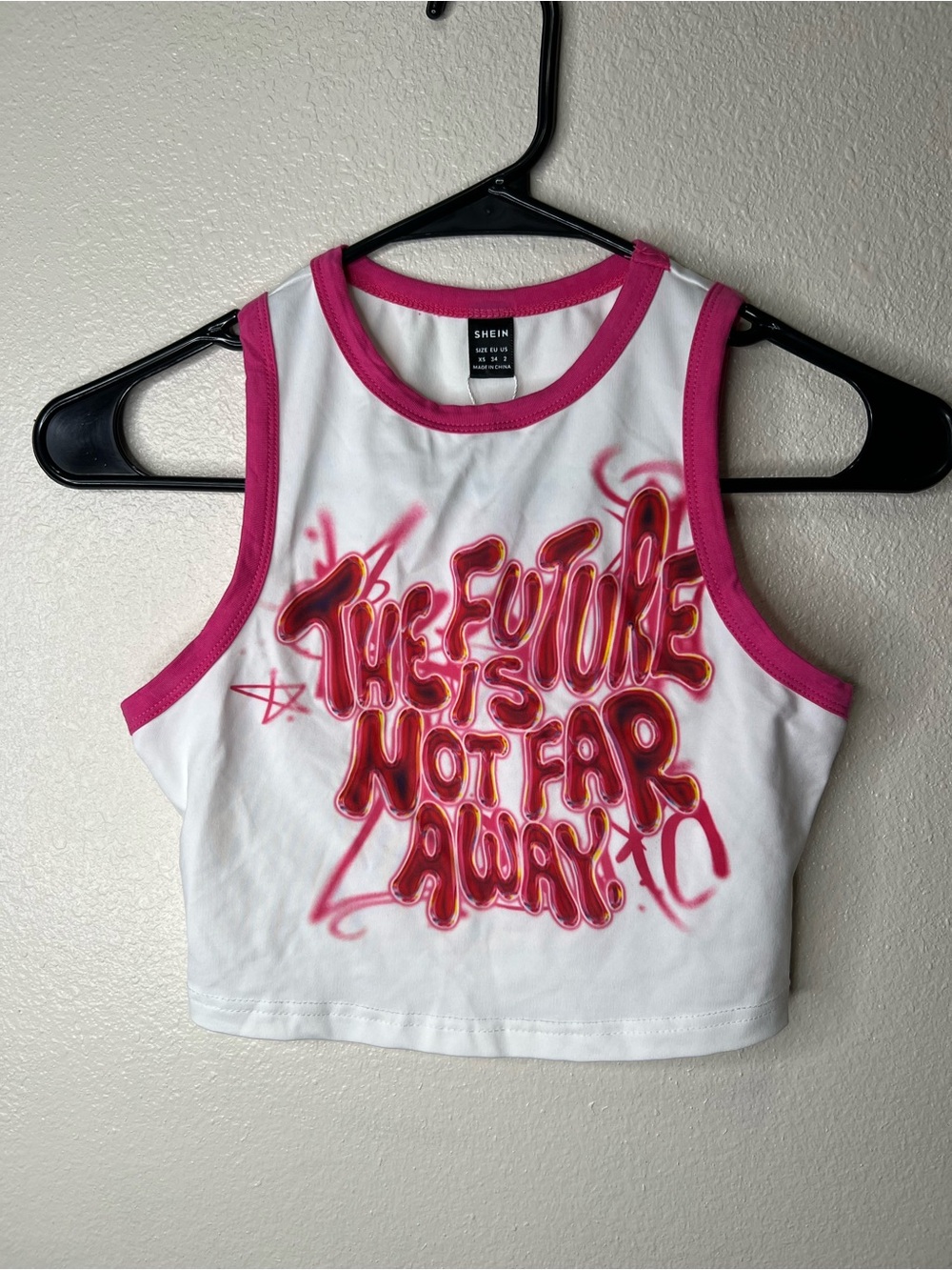 White & Pink Graphic Crop Tank Top
